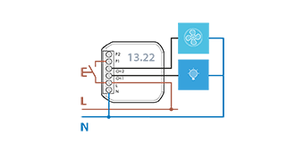 Schema di collegamento Tipo 13.22 con funzione VB - Ventilatore bagno + Luce