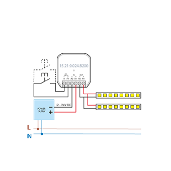Schema di collegamento Tipo 15.21.9 Dimmer Bluetooth PWM per strisce LED 12...24 V DC